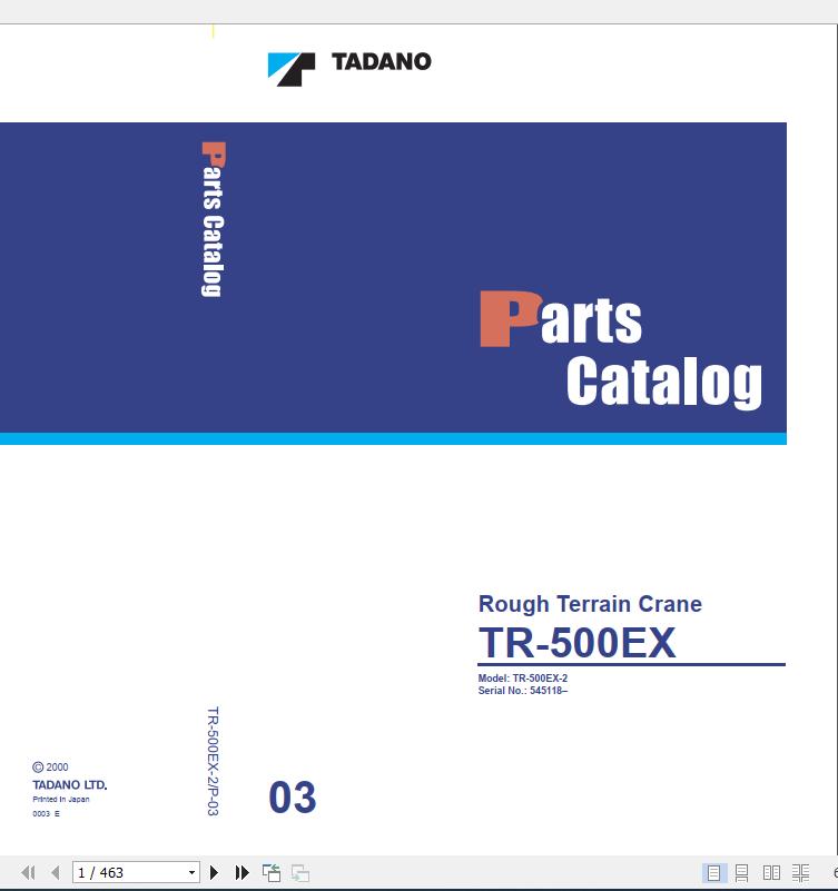 Tadano Rough Terrain Crane TR 500EX 2 P 03 Parts Catalog ENJP 1