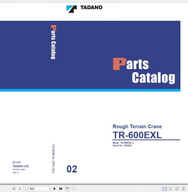 Tadano Rough Terrain Crane TR 600EXL 3 P2 2EJ Parts Catalog ENJP 1