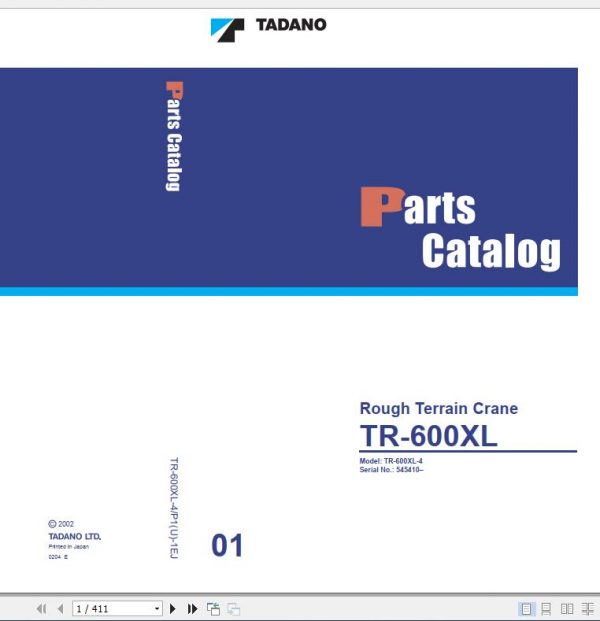 Tadano Rough Terrain Crane TR 600XL 4 P1U 1EJ Parts Catalog ENJP 1 1