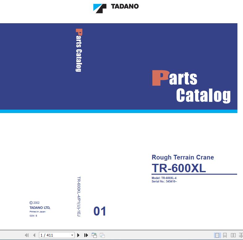 Tadano Rough Terrain Crane TR 600XL 4 P1U 1EJ Parts Catalog ENJP 1