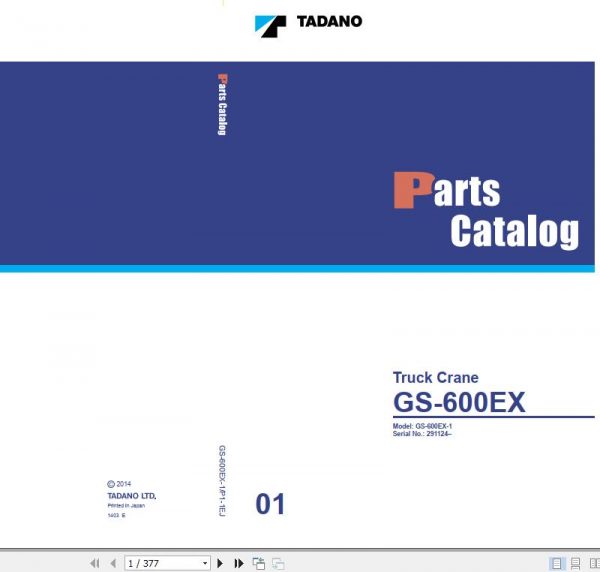 Tadano Truck Crane GS 600EX 1 P1 1EJ Parts Catalog ENJP 1