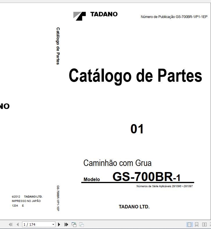 Tadano Truck Crane GS 700BR 1 P1 1EP Parts Catalog ENPor 1