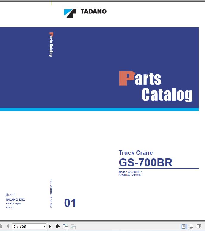 Tadano Truck Crane GS 700BR 1 P2 1EJ Parts Catalog ENJP 1