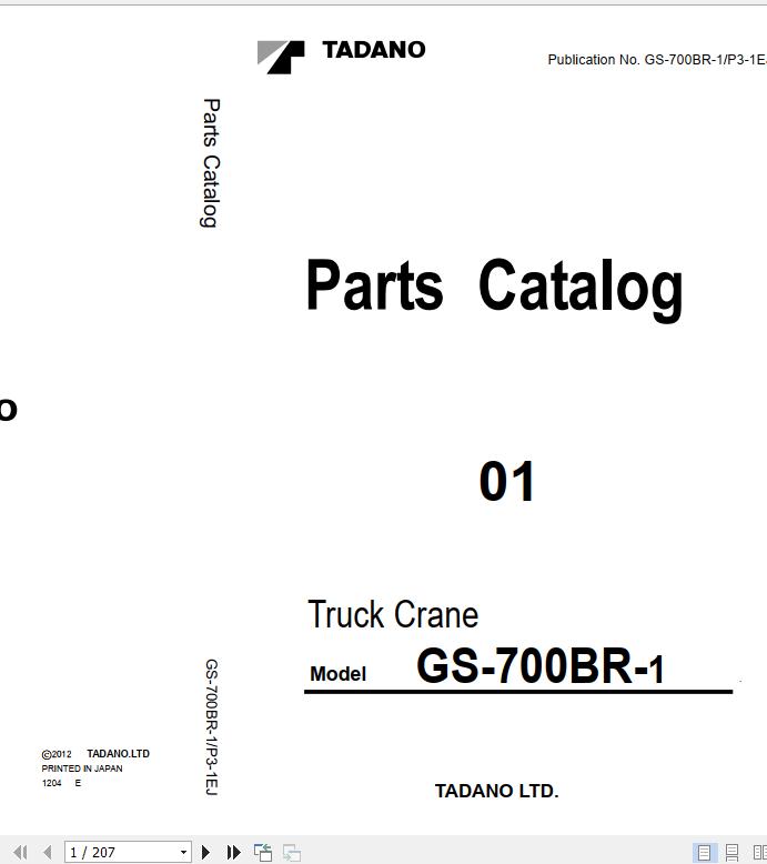Tadano Truck Crane GS 700BR 1 P3 1EJ Parts Catalog ENJP 1