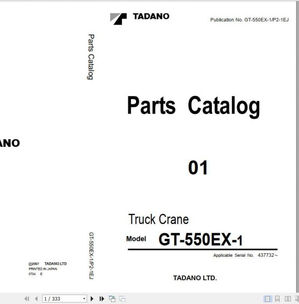 Tadano Truck Crane GT 550EX 1 P2 1EJ Parts Catalog ENJP 1