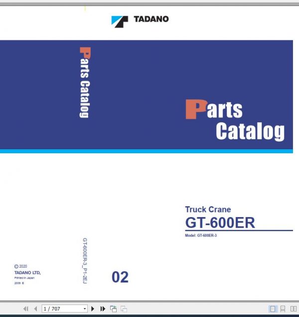 Tadano Truck Crane GT 600ER 3 P1 2EJ Parts Catalog ENJP 1