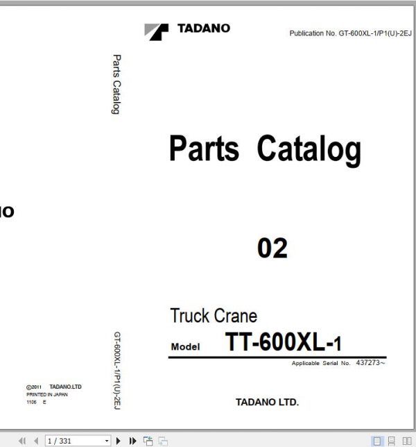 Tadano Truck Crane GT 600XL 1 P1U 2EJ Parts Catalog ENJP 1