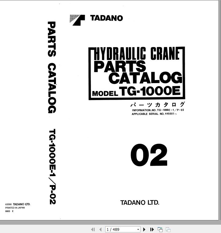 Tadano Truck Crane TG 1000E 1 P 02 Parts Catalog ENJP 1