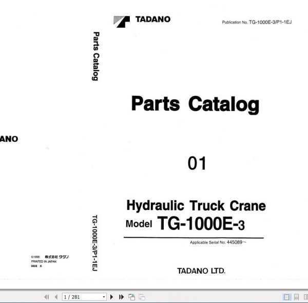 Tadano Truck Crane TG 1000E 3 P1 1EJ Parts Catalog ENJP 1