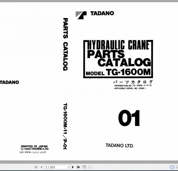 Tadano Truck Crane TG 1600M 11 P 01 Parts Catalog ENJP 1