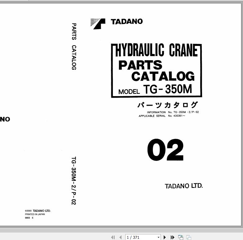 Tadano Truck Crane TG 350M 2 P 02 Parts Catalog ENJP 1