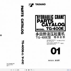 Tadano Truck Crane TG 400E 2 P 01C Parts Catalog ENJP 1