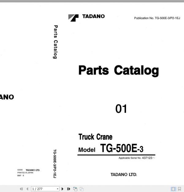 Tadano Truck Crane TG 500E 3 P2 1EJ Parts Catalog ENJP 1