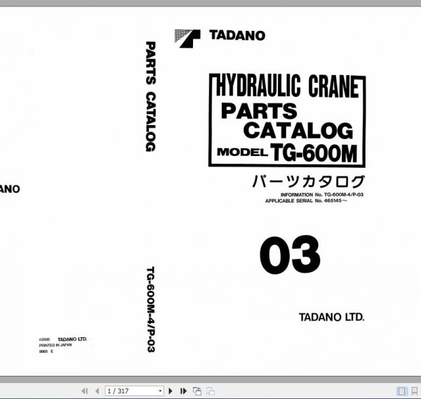 Tadano Truck Crane TG 600M 4 P 03 Parts Catalog ENJP 1