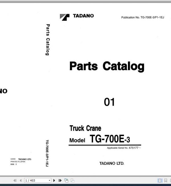 Tadano Truck Crane TG 700E 3 P1 1EJ Parts Catalog ENJP 1