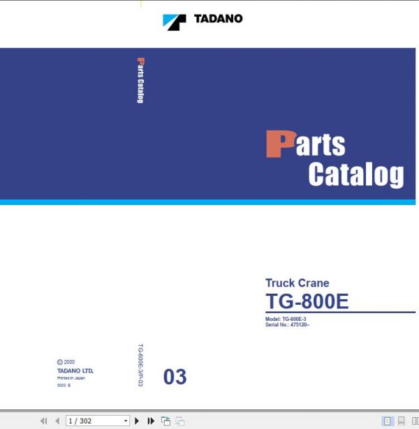 Tadano Truck Crane TG 800E 3 P 03 Parts Catalog ENJP 1
