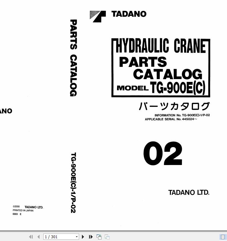 Tadano Truck Crane TG 900EC 1 P 02 Parts Catalog ENJP 1