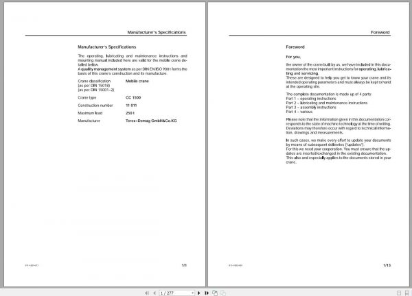 Terex Demag Crawler Crane CC1500 250 Ton Operation Manual 1
