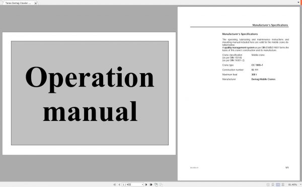 Terex Demag Crawler Crane CC1800 1 300T Operator Manual 1
