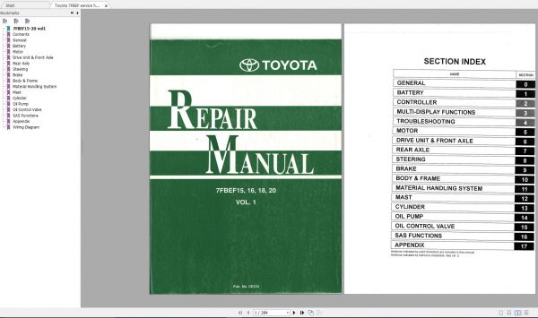 Toyota Forklift 7FBEF15 7FBEF16 7FBEF18 7FBEF20 Repair Manual EN 1