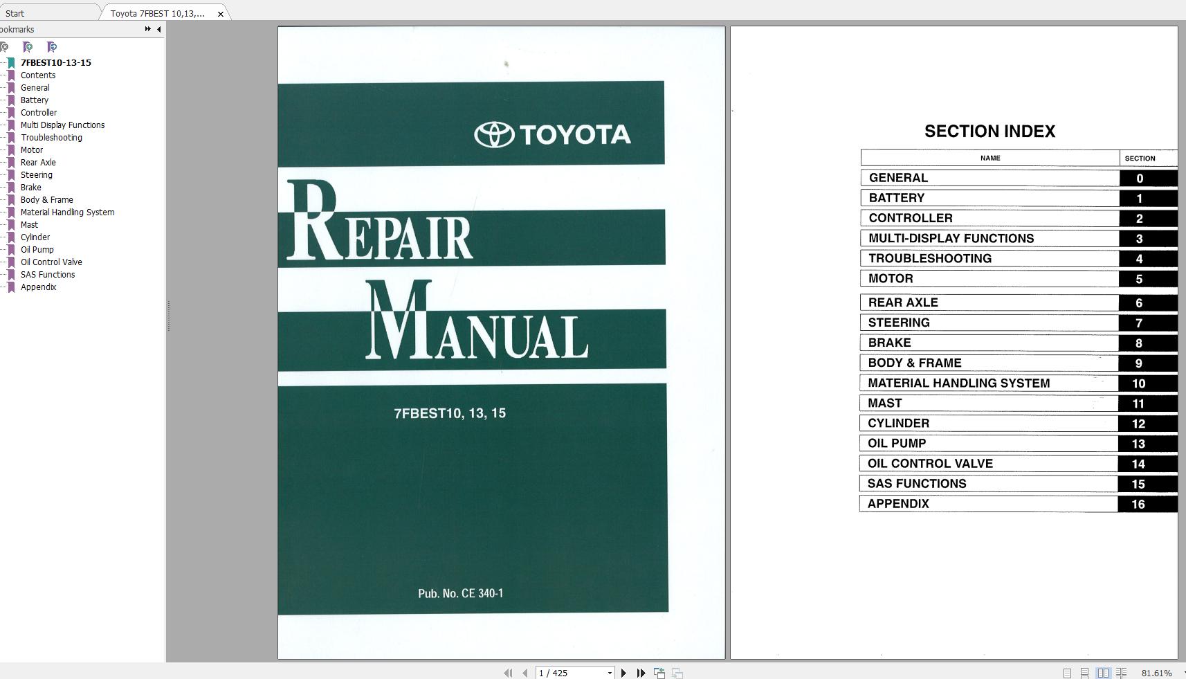 Toyota Forklift 7FBEST101315 7FBESF101215 Repair Manual 0