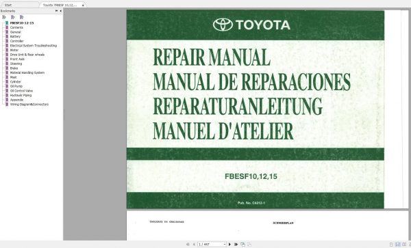 Toyota Forklift 7FBEST101315 7FBESF101215 Repair Manual 1