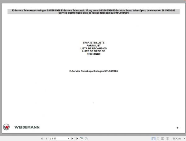 Weidemann E Service Telescopic Lifting Arms 981 985 986 Spare Part List 1