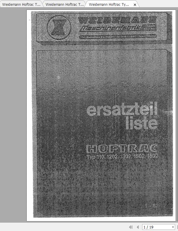 Weidemann Hoftrac Type 110 1202 1302 1502 1802 Spare Part List 1