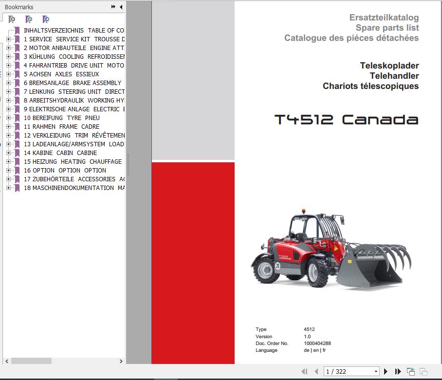 Weidemann Telehandler T4512 Canada 1.0 Spare Parts List ENDEFR 1