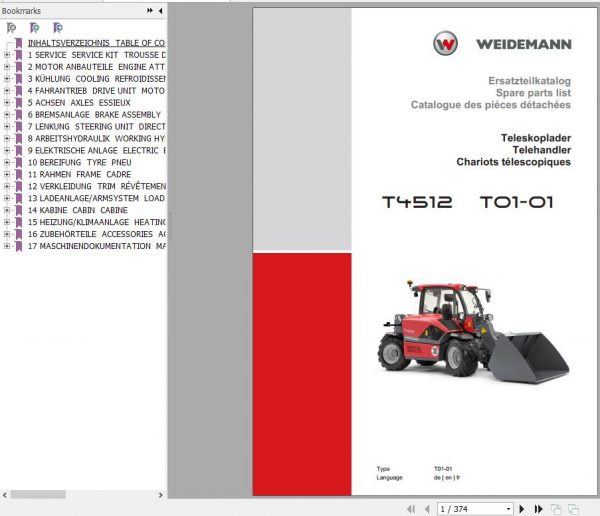 Weidemann Telehandler T4512 T01 01 Spare Parts List ENDEFR 1