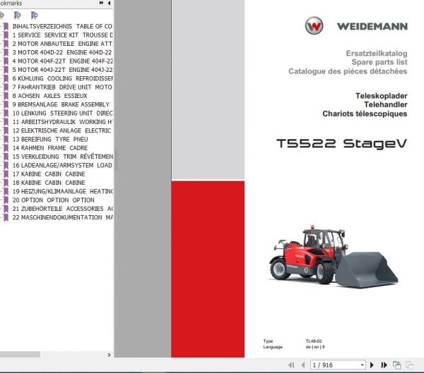 Weidemann Telehandler T5522 StageV TL48 02 Spare Parts List ENDEFR 1