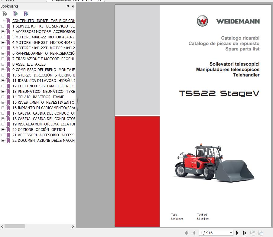 Weidemann Telehandler T5522 StageV TL48 02 Spare Parts List ENITES 1