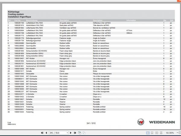Weidemann Telehandler T5522 TL48 1.0 Spare Parts List ENDEFR 2