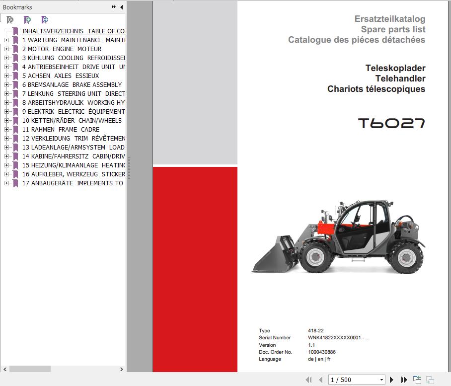 Weidemann Telehandler T6027 418 22 1.1 Spare Parts List ENDEFR 1