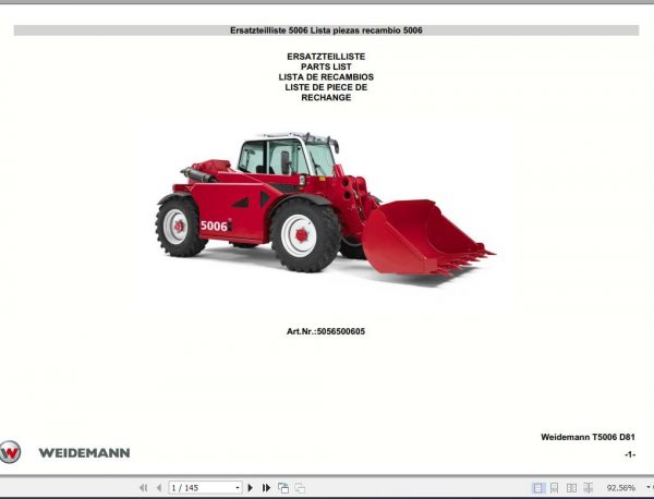 Weidemann Telescopic Handler T5006 D81 Spare Part List 1