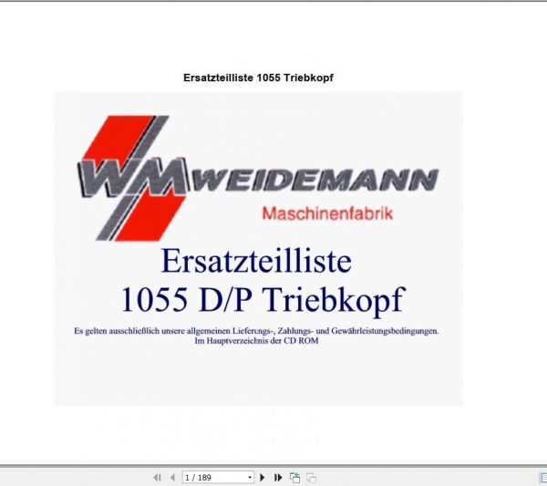 Weidemann Wheel Loader 1055 DP Triebkopf Spare Part List DE 1