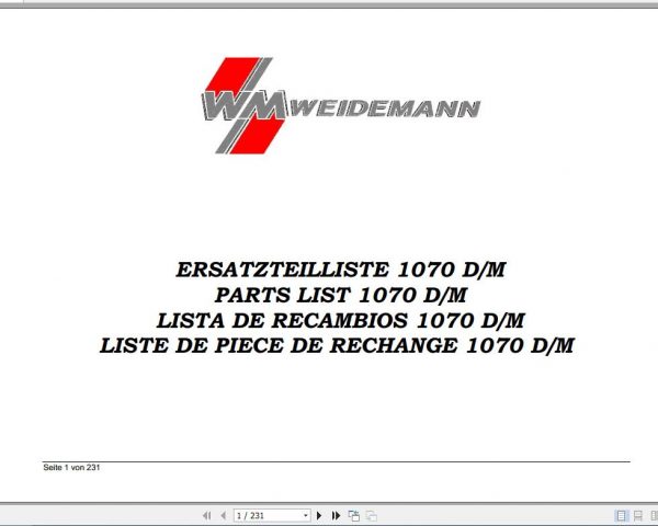 Weidemann Wheel Loader 1070 DM Spare Part List 1