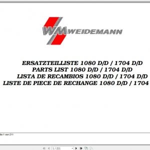 Weidemann Wheel Loader 1080 DD 1704 DD Spare Part List 1