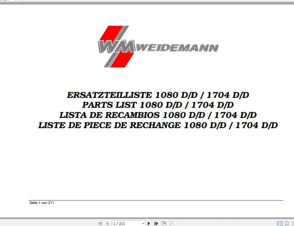 Weidemann Wheel Loader 1080 DD 1704 DD Spare Part List 1