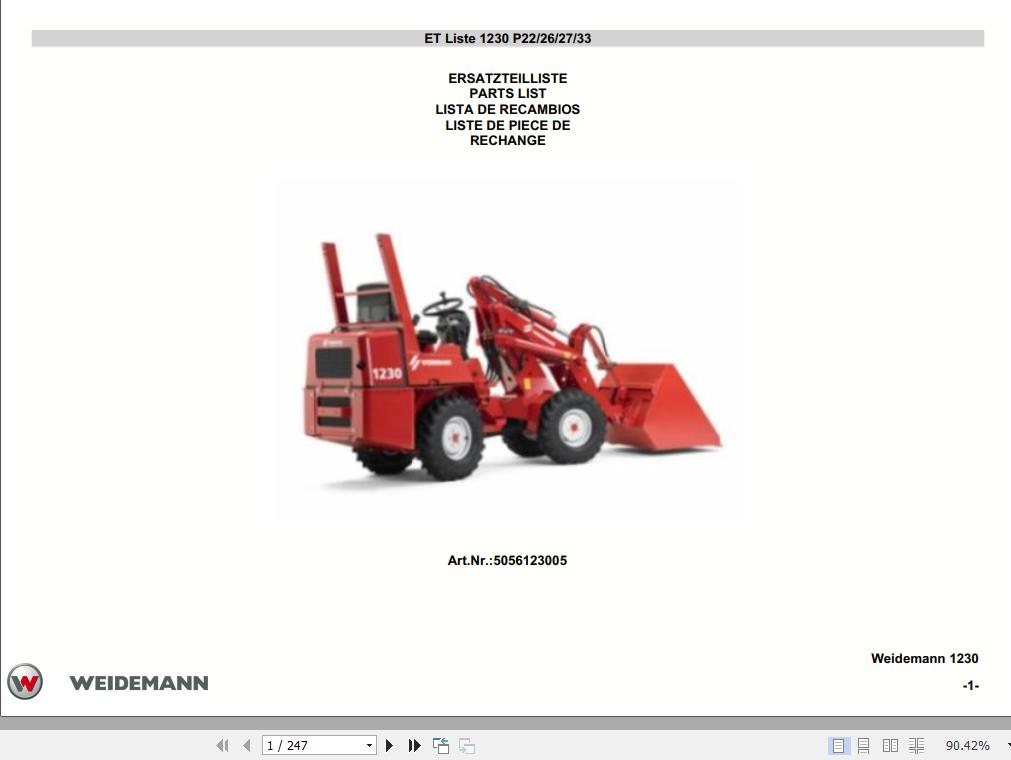 Weidemann Wheel Loader 1230 P22 26 27 33 Spare Part List 1