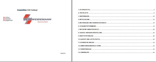 Weidemann Wheel Loader 1230 Spare Part List DE 1
