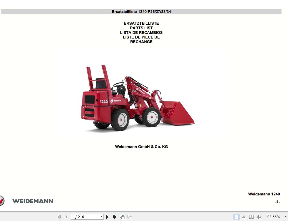 Weidemann Wheel Loader 1240 P26 27 33 34 Spare Part List 1