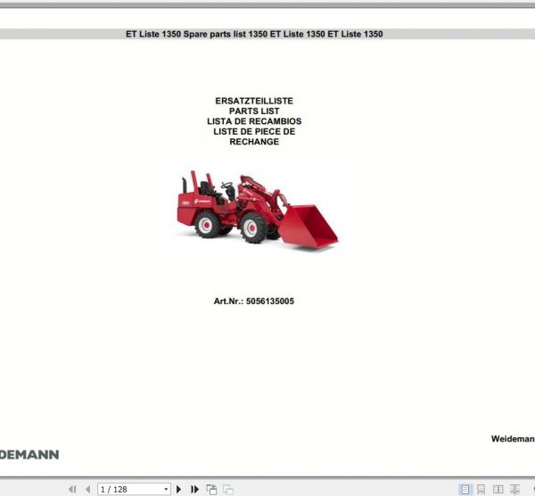 Weidemann Wheel Loader 1350 Spare Part List 1