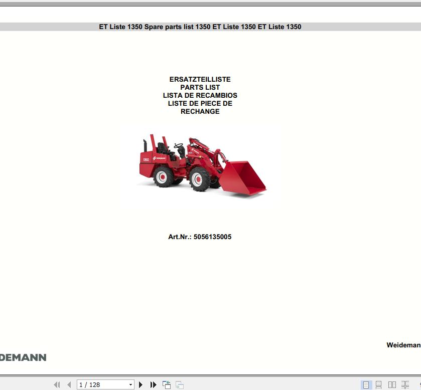 Weidemann Wheel Loader 1350 Spare Part List 1