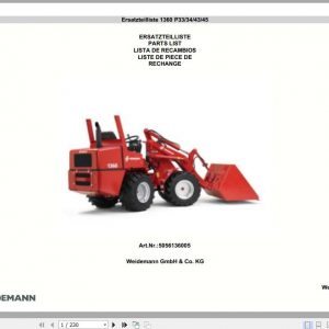 Weidemann Wheel Loader 1360 P33 34 43 45 Spare Part List 1