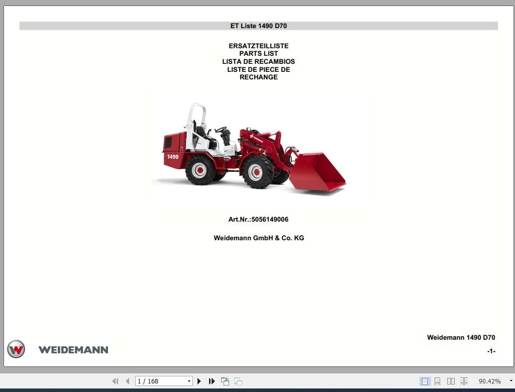 Weidemann Wheel Loader 1490 D70 Spare Parts Catalog 1