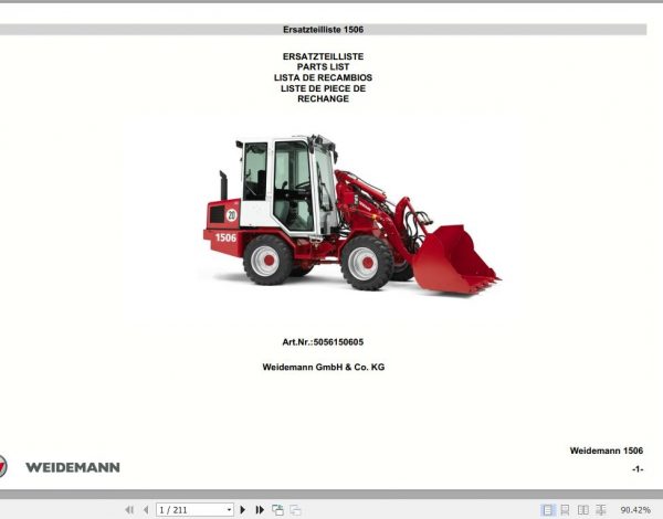 Weidemann Wheel Loader 1506 Spare Part List 1