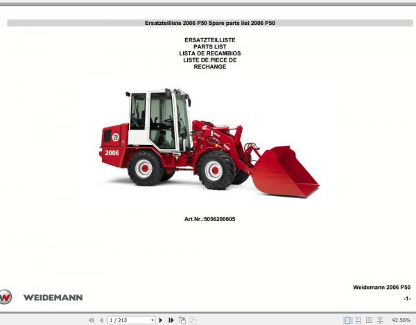 Weidemann Wheel Loader 2006 P50 Spare Part List 1