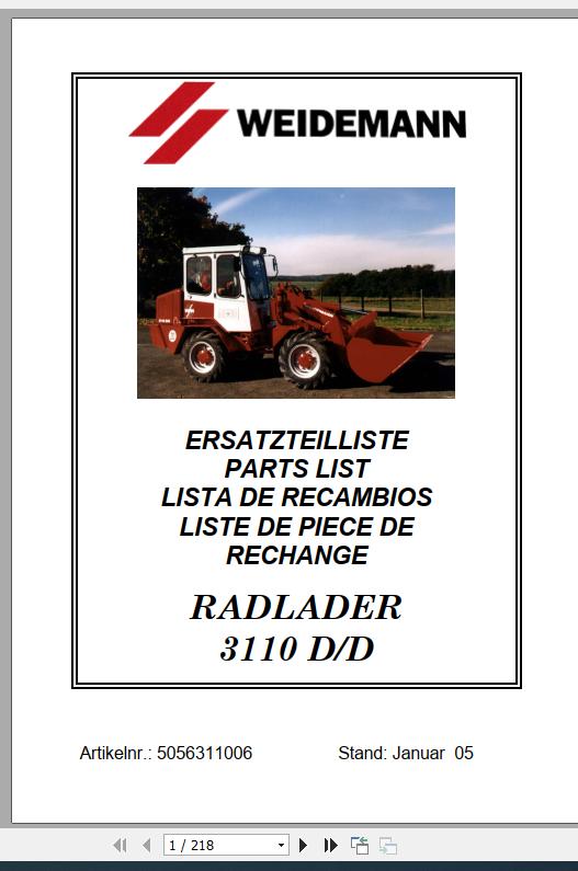 Weidemann Wheel Loader 3110 DD Spare Part List 1