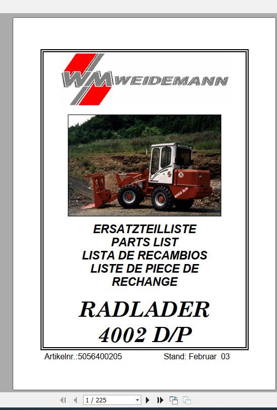 Weidemann Wheel Loader 4002 DP Spare Part List 1